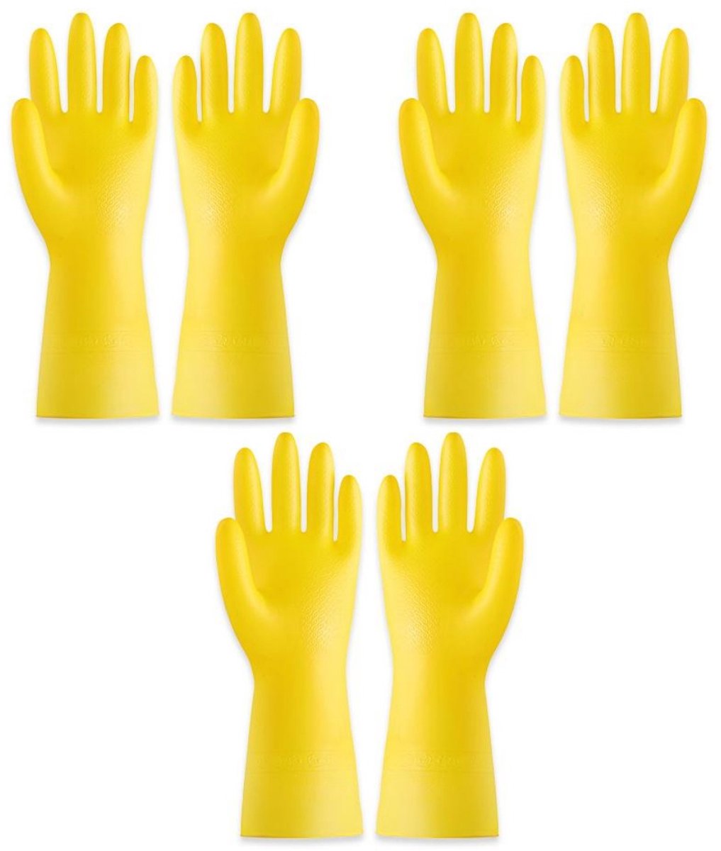 SSTRWGOOD Werkhandschoenen - Set van 3 - Huishoudhandschoenen - Zeer elastisch waterdicht rubber - Antisliptextuur op de handpalm - Oliebestendig en gemakkelijk schoon te maken - Geschikt voor keukenwerk, huishoudelijk schoonmaken en afwassen - Geel
