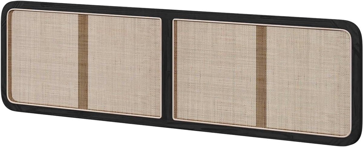 Hoofdbord Hout Rattan - Bedombouw Decoratie - Slaapkamer Aankleden - Massief Hout en Rattan