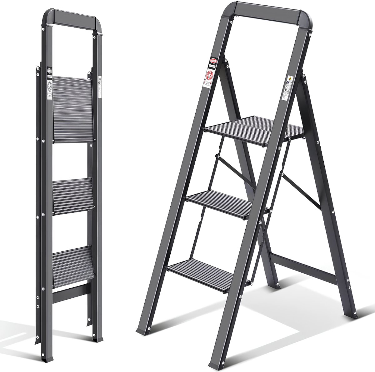 JCP® Huishoudtrap 3 Treden - Ladder - Huishoudtrap - Zwart - 117cm x 45cm x 109cm