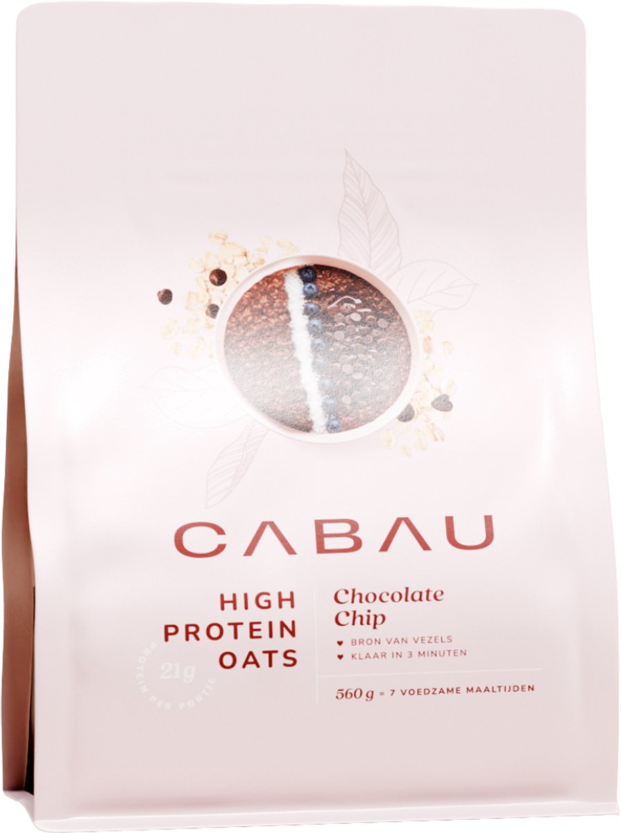 Cabau – High Protein Oats – Chocolate Chip – Eiwitrijke Havermout, 21 g Eiwit per Portie – Klaar in 3 Minuten – Rijk aan Vezels – 560 g (7 Porties)