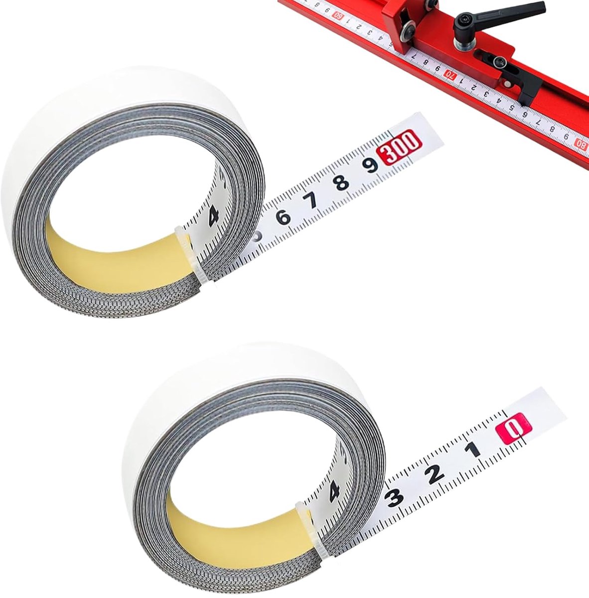 2 stuks meetlint, zelfklevend, 3 m zelfklevend meetlint | Wit meetlint, zelfklevend, voor het meten van werkbanken (rechts naar links, links naar rechts, midden naar beide zijden)