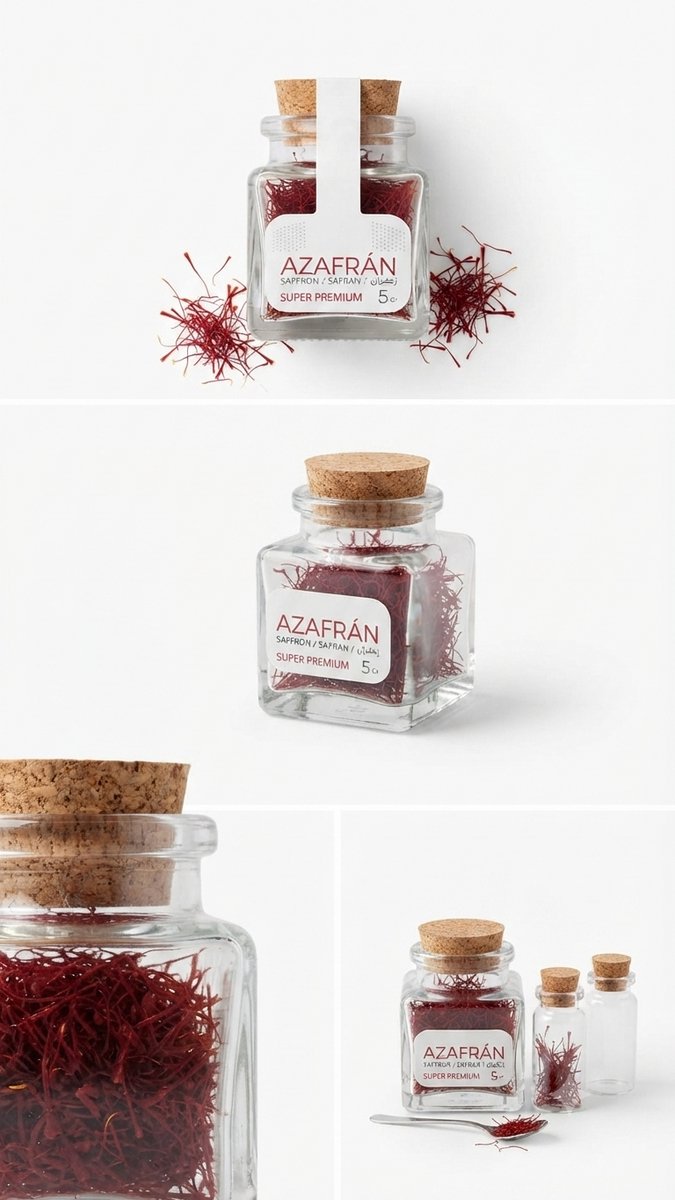 Spaanse Saffraan Draden (5 Gram) – 100% Pure & Premium Kwaliteit – Voor Paella, Risotto, Thee & Culinary Gerechten Luxe Pure Saffraan van Hoge Kwaliteit 100% Natuurlijk Met Kajal Sticker