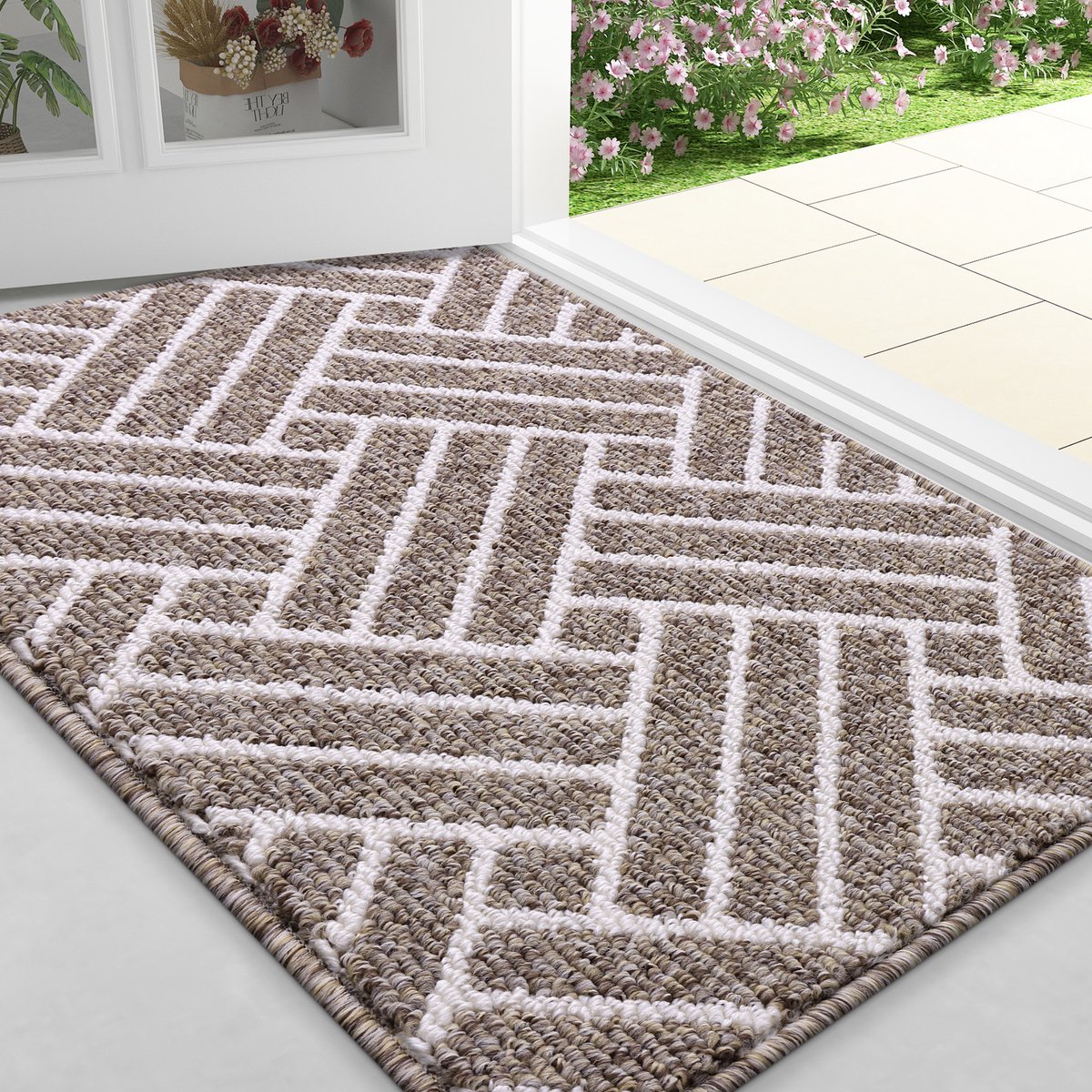 Homaxy - Deurmat - Binnenmat - Makkelijk schoon te maken en vuilafstotend - Opname van water en antislip -kaki kleur - 58.5x150cm