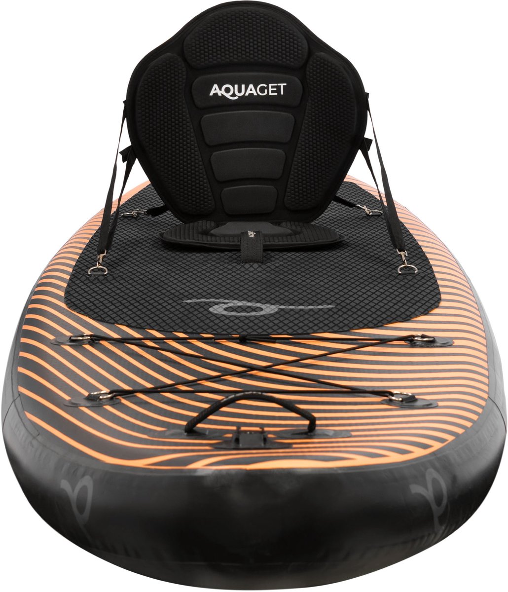 Aquaget® SUP Board - Opblaasbaar Paddle Board - Met Tas - Met Zitje -Inclusief Accessoires - Complete Set - Max. 220KG - 350x83,5cm - Zwart/Oranje – foto 2