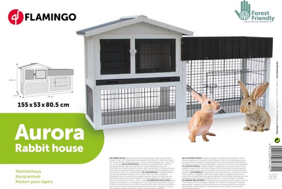 Flamingo konijnenhok rustic aurora grijs - hout - 53x155x80,5cm + gratis drinkfles 100ml