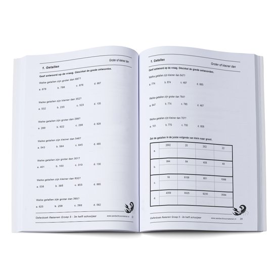 Open oefenboeken rekenen met sommen en tabellen, met illustratie van een vliegje.