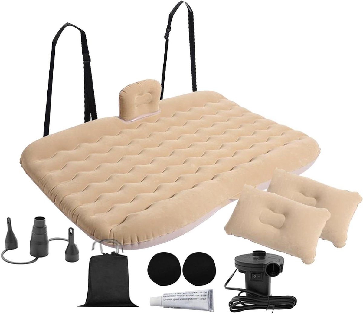 Luchtmatras Auto - Opblaasbaar Bed - Reizen Comfortabel - Met Ingebouwde Pomp - 130 x 80 cm - Lichtgeel