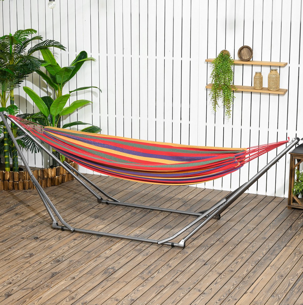 COVREO Hangmatstandaard 290 x 92 x 88 cm zwart, stalen frame 2-in-1