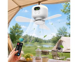 Lapamax Camping Ventilator met LED Verlichting Ø27 cm – 8000mAh Oplaadbare Accu – Tent Ventilator met Afstandsbediening en Timer – 4 Snelheden & 3 Lichtstanden – Stille DC Motor – ventilator camper Voor Tent, Caravan, Camper en Overkapping – Wit