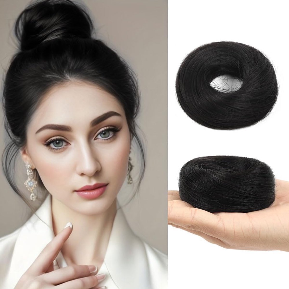 SnelShoppen - Haarstuk met Elastische Band Bun, Haarstukje met Krullen, Synthetische Haarextensions, Haarbun voor Vrouwen en Meisjes (Natuurlijk Zwart