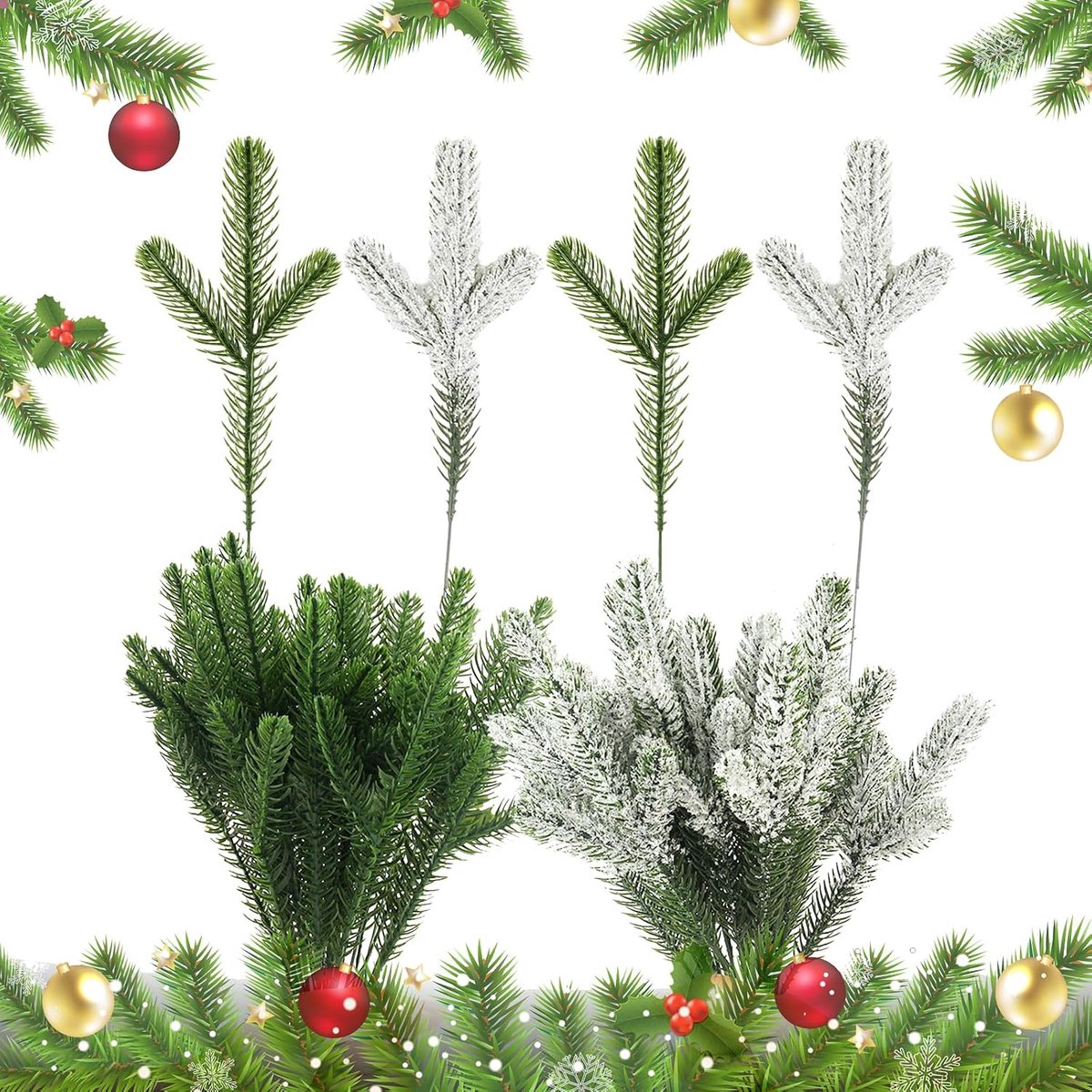 Kersttakken 48 Stuks - Decoratieve Dennentakken - Kunststof - Geschikt voor Binnen/Buiten - 24 cm - Natuurlijke Uiterlijk - Kerstdecoratie