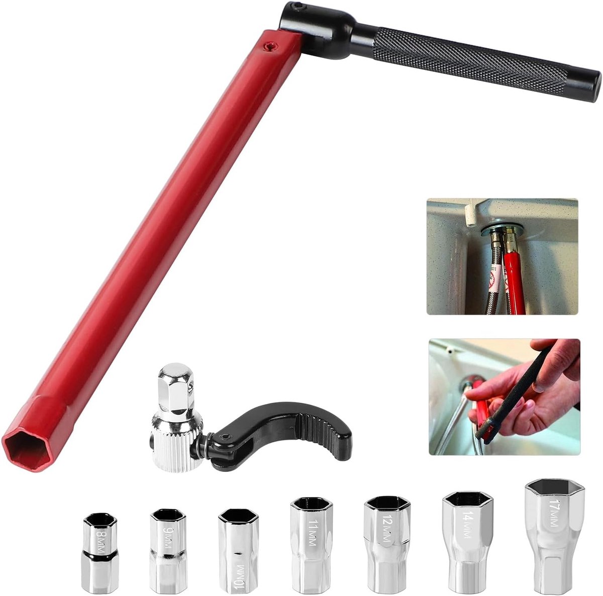 Wasbakkraan Sleutelset 9-delig - 13 mm, Onderbouwbevestiging - Robuust Staal - Ideaal voor Waterkraan Reparatie - ShopVlot