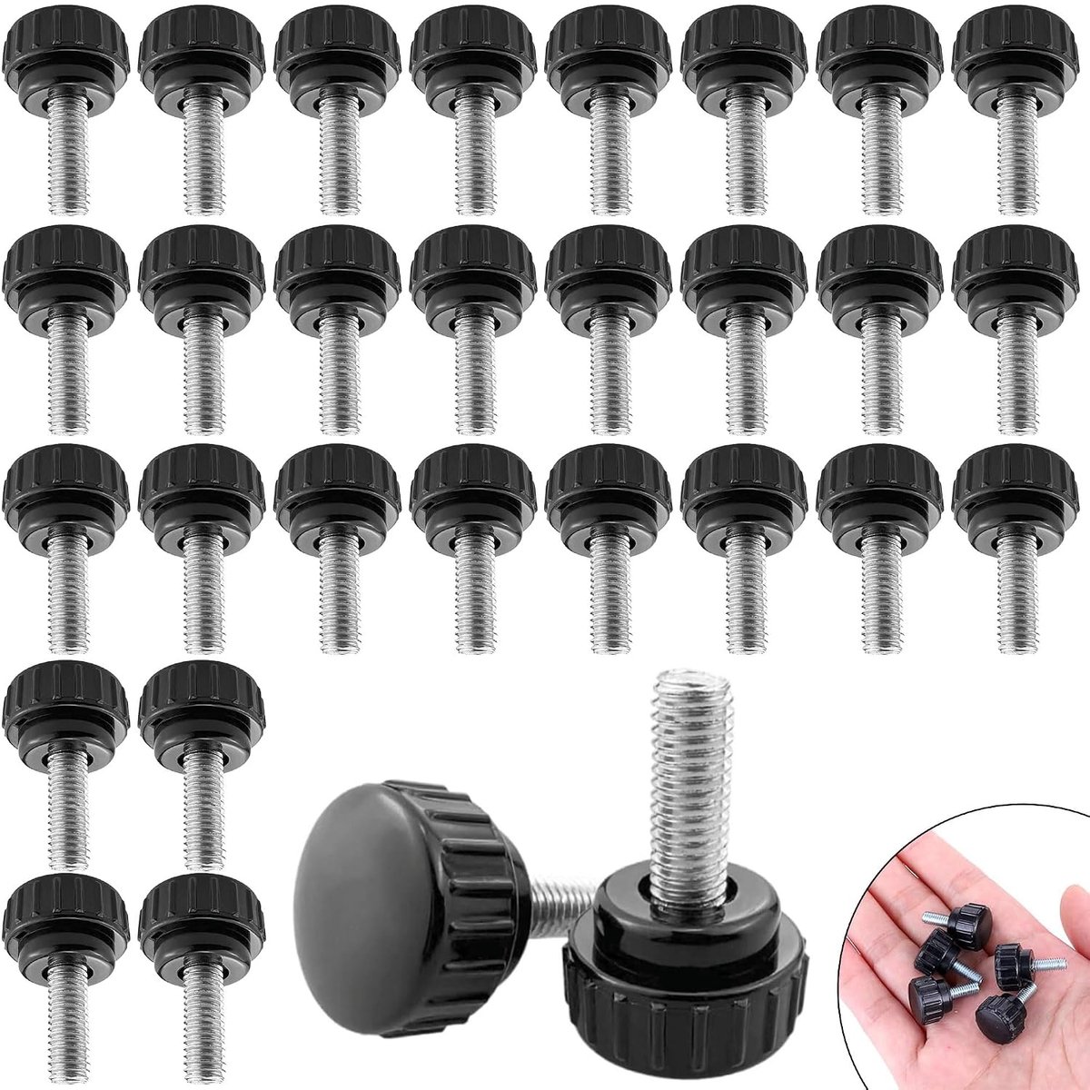 Pack of 30 Knurled Screws, M3 Knurled Screw Wing Screws Knurled Star Grip Screw Carbon Steel Knurled Black Round for - ShopVlot
