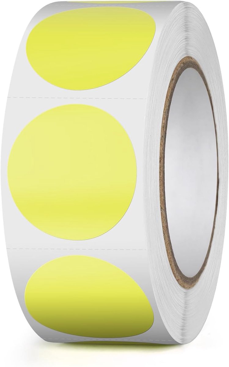 SnelShoppen - 500 Stuks Ronde Stickers, 25 mm, Thermische Labels, Zelfklevende Dots, Adreslabels, Waterdicht, Kleurcodering, Geel, Ideaal voor Organis