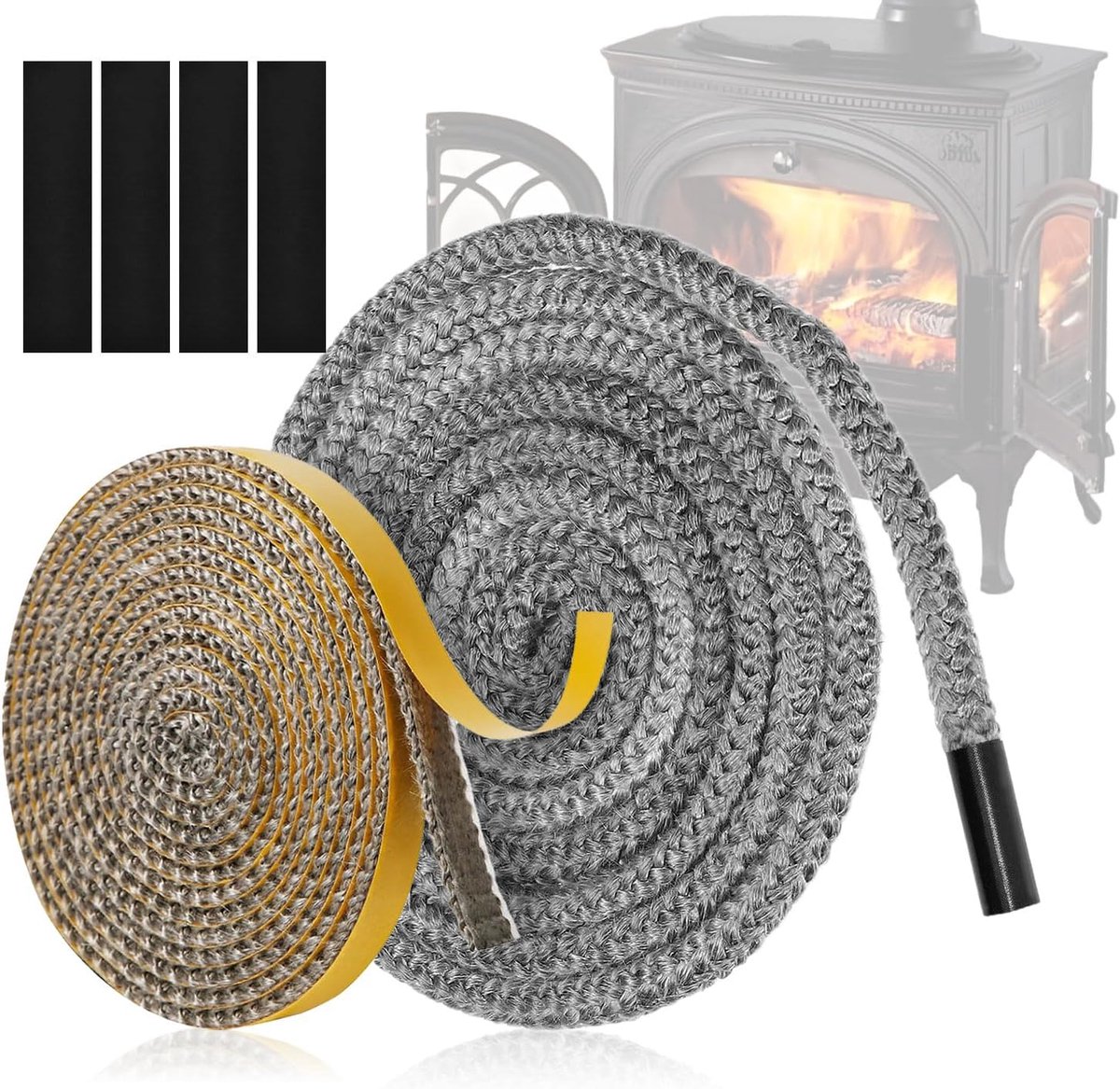 SnelShoppen - 6 Stuks 10mm x 3m Oven Seal Cord - Tape voor Kachel en Haard - Hittebestendig Sealing Tape - 3mm x 10mm x 3m Ovenafdichting - Kachelacce