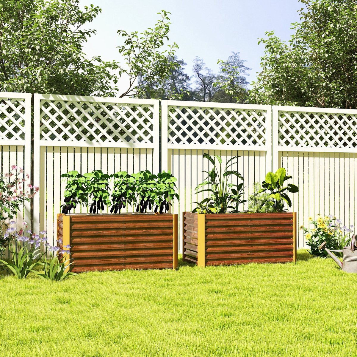 COVREO Plantenbak 120 x 60 x 60 cm, bruin staal met open bodem, 2-delig