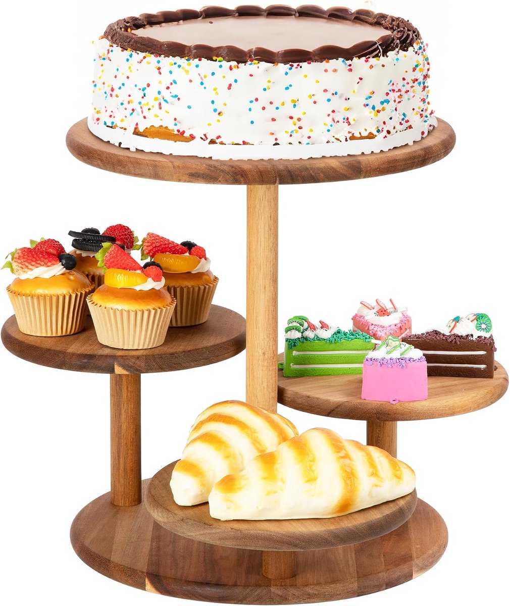 SnelShoppen - 4 Laags Houten Cupcake Stand | Dessert Taart Houder Toren | Houten Laag Tray Voor Verjaardag, Bruiloft, Babyshower & Thuisfeesten
