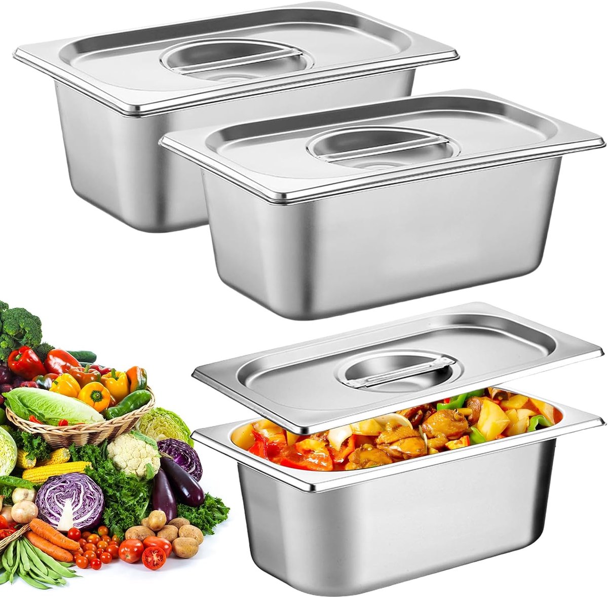Breading set 3-delig - RVS container met deksel - Stapelbaar design - Perfect voor breaden - ShopVlot