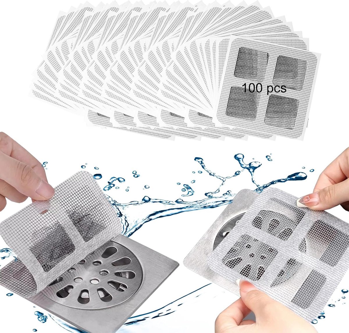 SnelShoppen - Pack van 100 Afvoer Haarvangers, Wegwerp Douche Afvoer, Haarfilter, Zelfklevende Haarzeef voor Douche, Badkuip en Keuken, Duurzaam en Ef