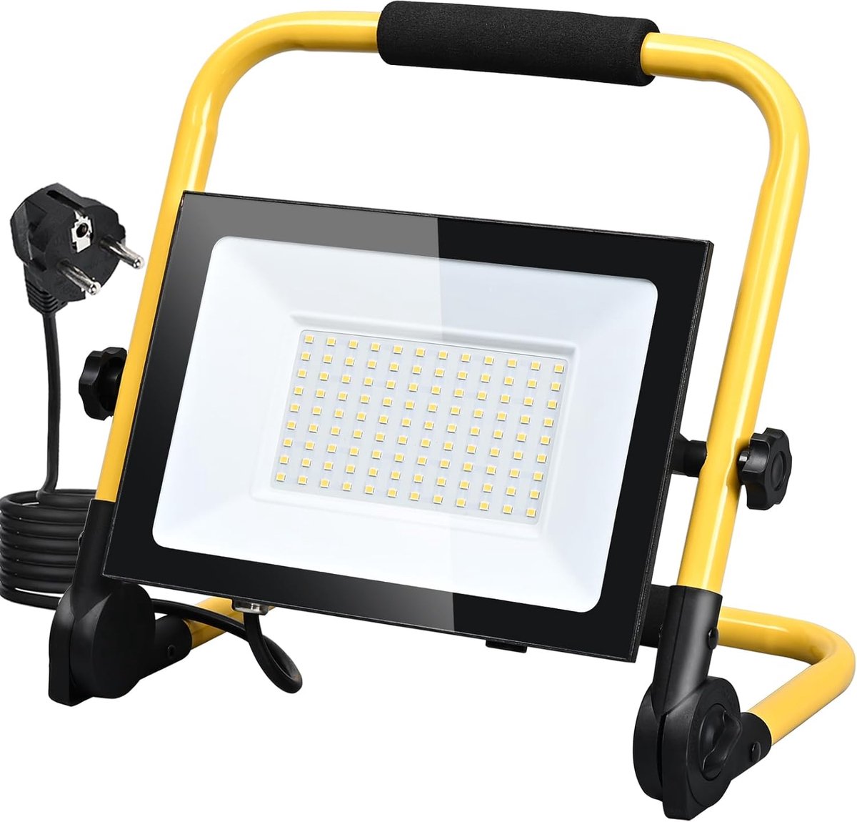 SnelShoppen - LED Bouw Projector 100 W Warm Wit 3000 K 8500 LM IP66 Waterdicht met Statief en 3 m Kabel voor Bouwplaats, Garage, Werkplaats, Sportveld