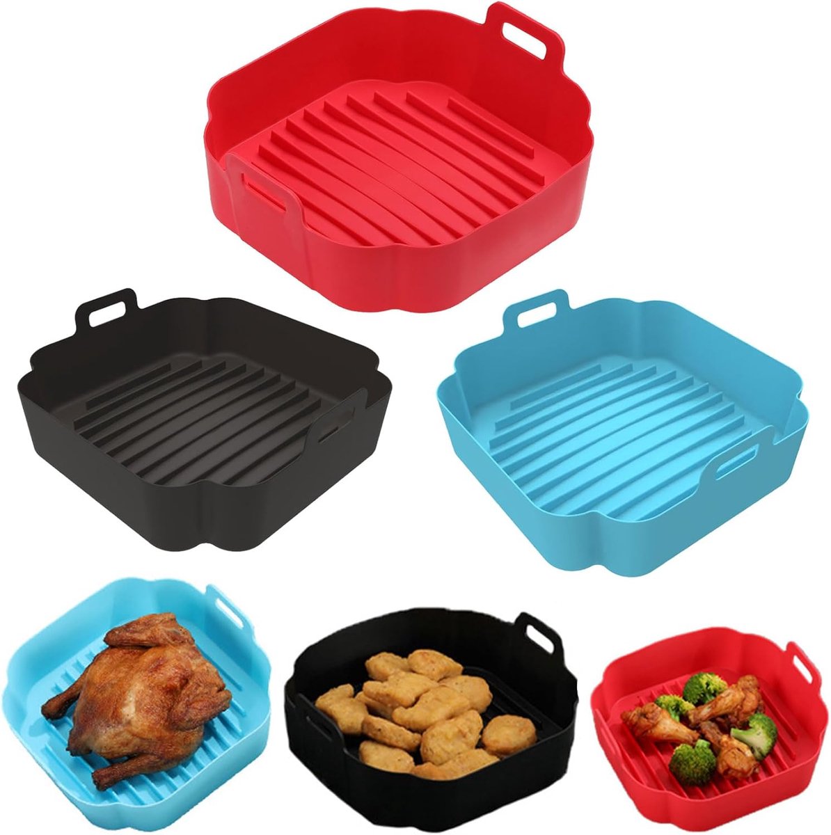 SnelShoppen 3 Stuks Airfryer Liner Pot Antiklevend Silicone met Handvat 8 Inch Herbruikbare Pan voor Airfryer Oven Magnetron Keuken Accessoire