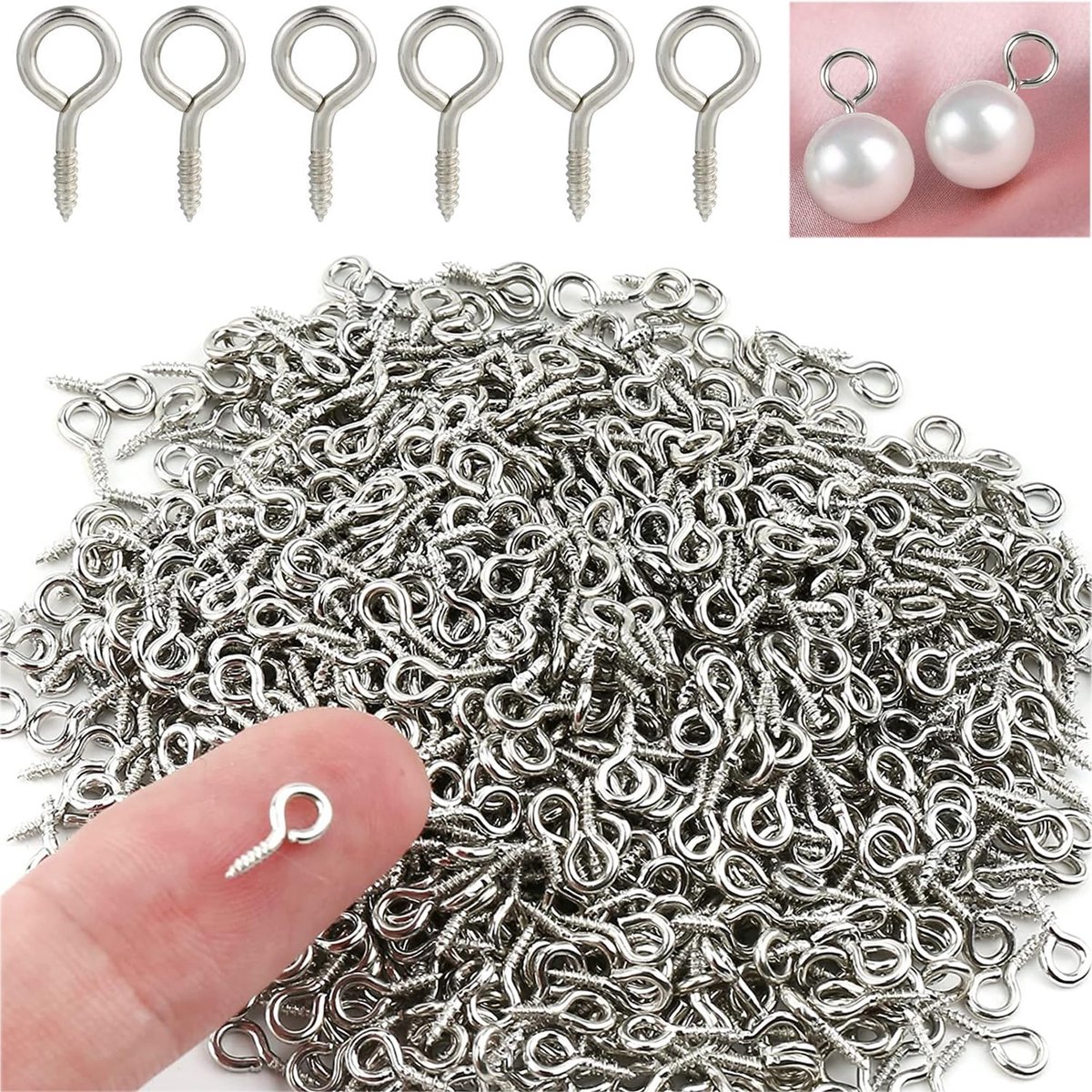 SnelShoppen - 400 Stuks Kleine Schroefhaken, RVS Mini Draadpennen, Kleine Schroefogen met Draad voor Hars, Sieraden, Kralen en Plastic (Zilver)