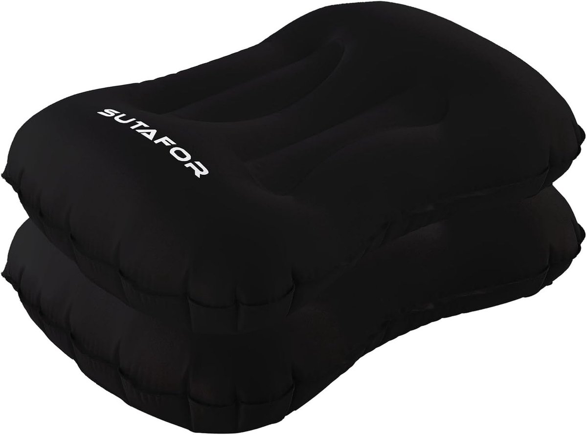SnelShoppen - Opblaasbaar Camping Kussen Ergonomisch Design, Comfortabel en Ultralicht 73 g Kussen voor Strand, Wandelen, Trekking, 2 Stuks (Zwart)