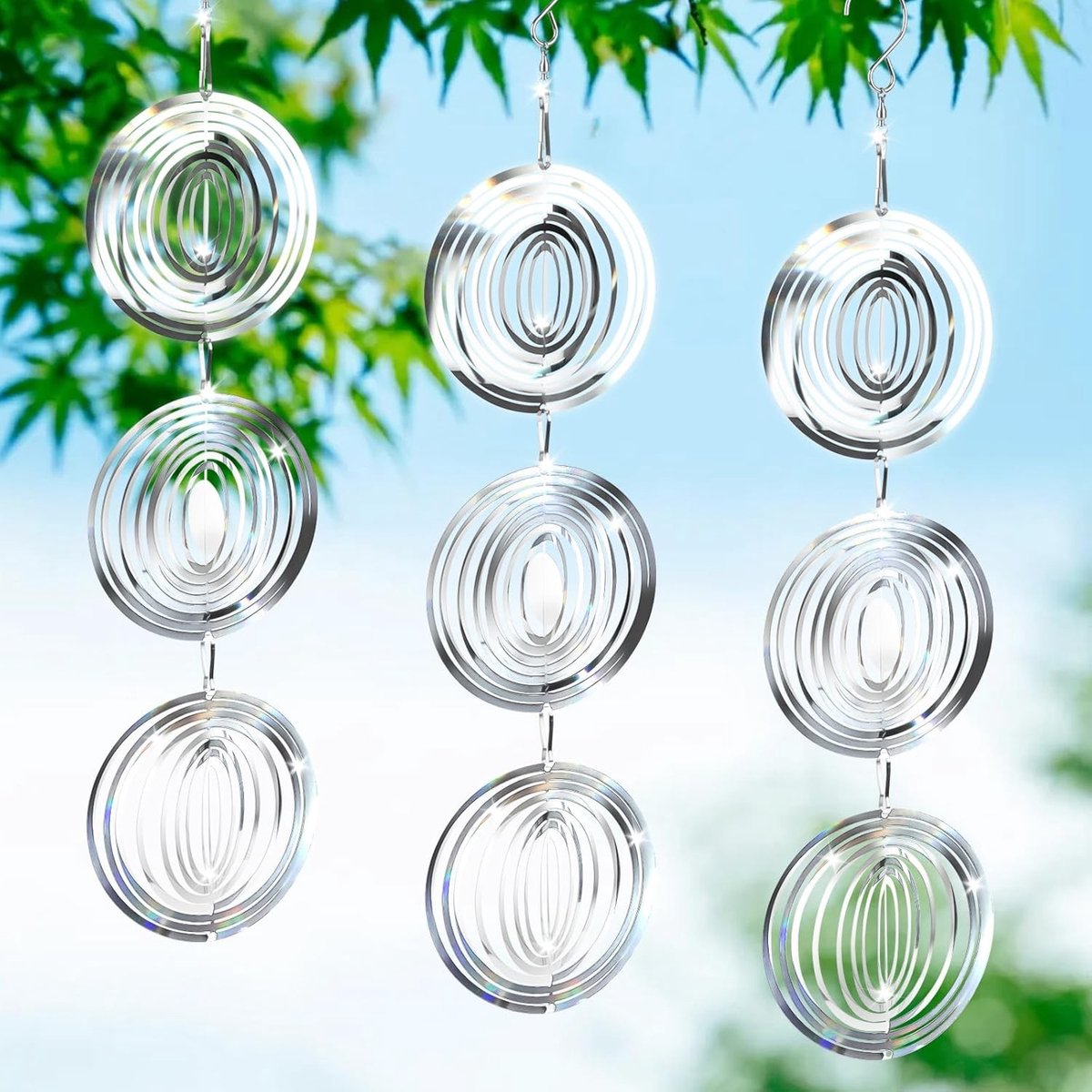 Reflecterende Vogelafschrikker Wind Spinner, 3 Stuks Metaal, Draaiende 3D Tuindecoratie, Vogelwering voor Tuin, Balkon en Binnenplaats