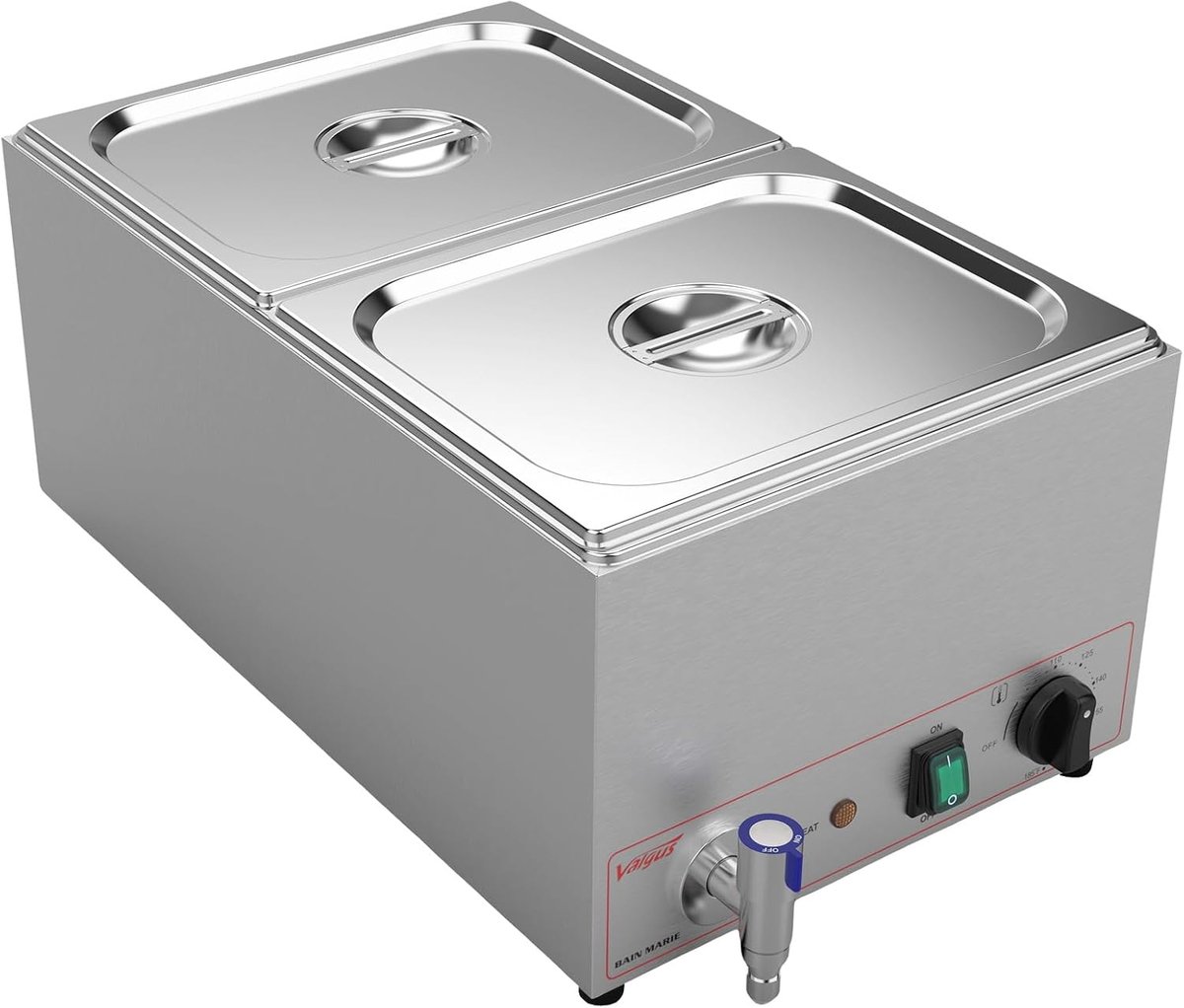 SnelShoppen - Professionele RVS Bain Marie Voedselwarmers, 2 Secties, 20 Liter, Buffet Tafel met Deksel en Kraan, Perfect voor Thuis en Restaurants