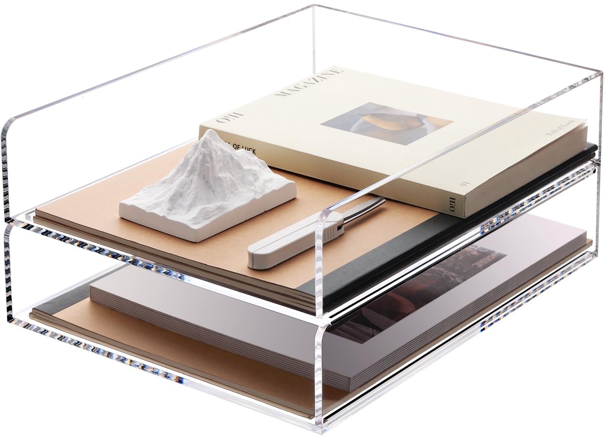 SnelShoppen - Acryl Stapelbare Brievenlade Bureau Organizer - Heldere Papier Tray 2-Pack - Ideaal voor Kantoor, Thuiswerk en School - Ruimtebesparend