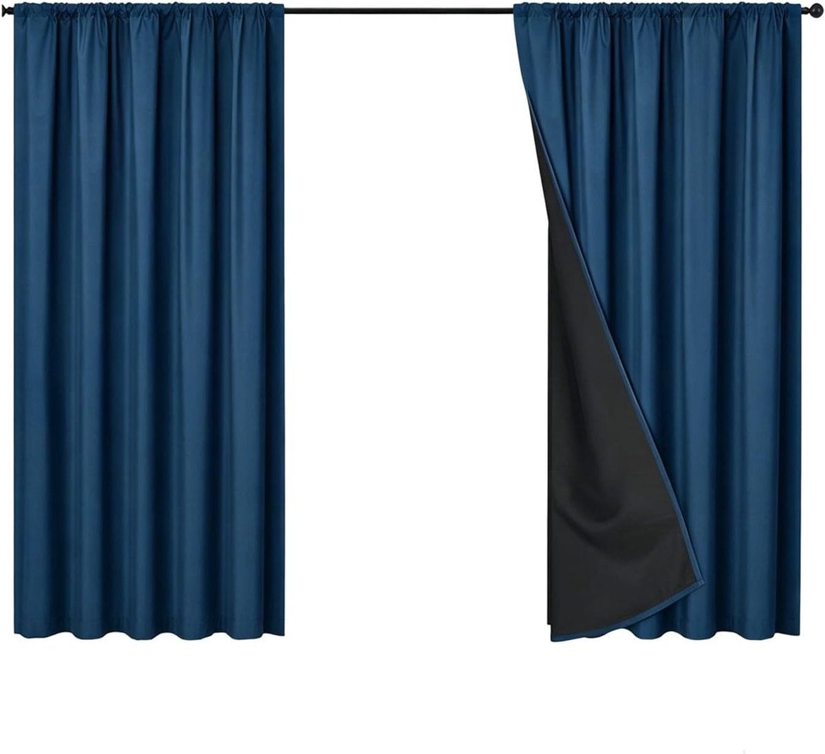 KZQ Verduisterende gordijnen 100x200 cm marineblauw 2 stuks voor slaapkamer en woonkamer