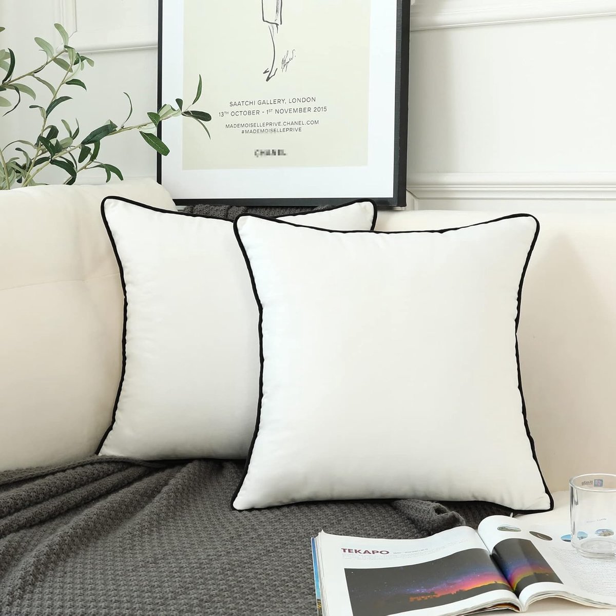 Kussenhoezen set van 2 - witte fluwelen stof - moderne minimalistische stijl - perfect voor sofa en slaapkamer - SnelShoppen