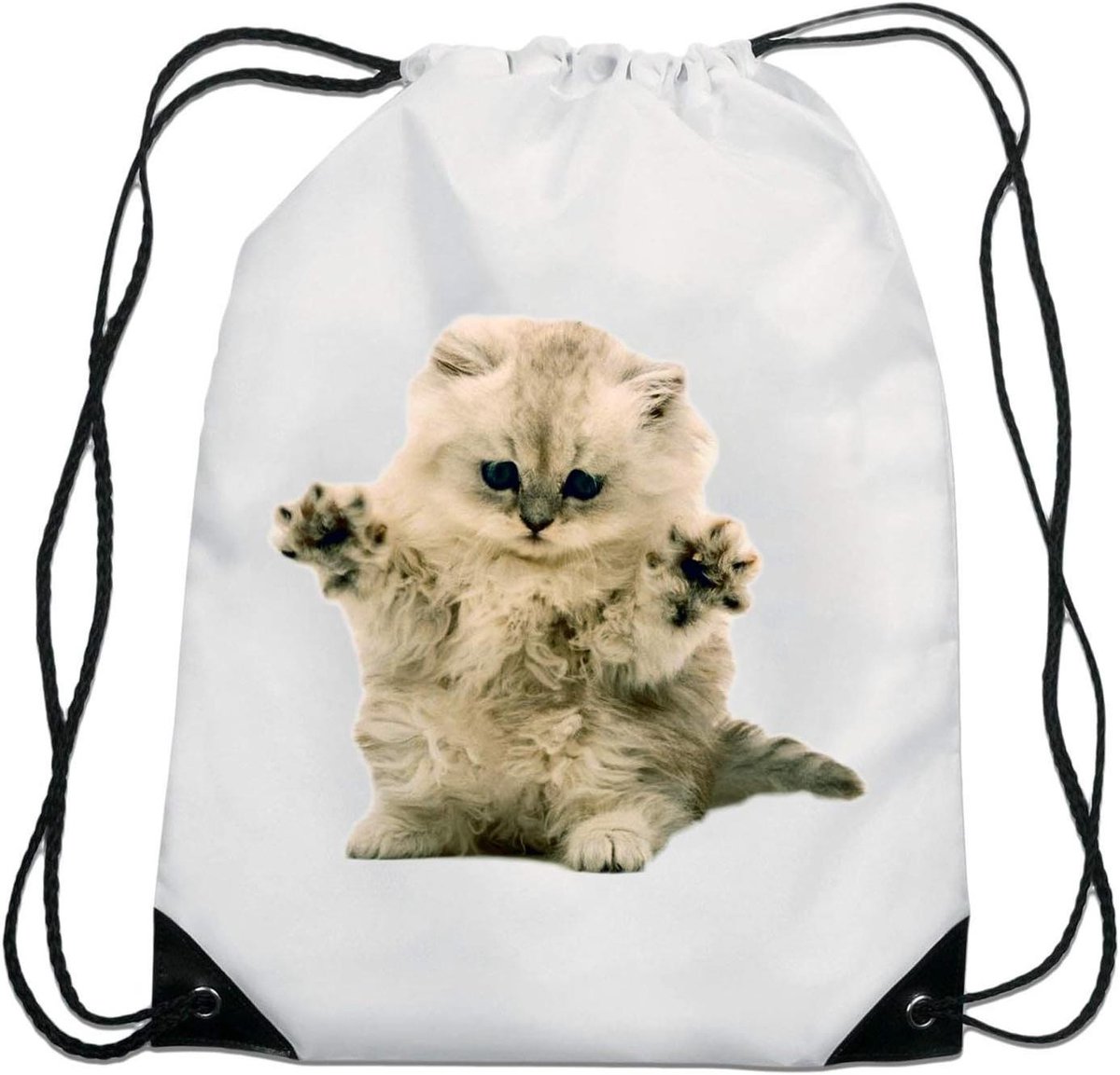 Pluizig Kitten Tas - Trekkoord Rugzak - Dagelijks Gebruik - Ultralicht Opvouwbaar - Grote Capaciteit - Wit