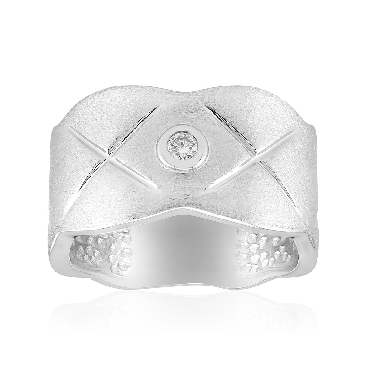 Cavill - Zilveren Ring met I1 (G) Ronde Briljant Diamant 0,039 ct - 925 Sterling Zilver Gerhodineerd - Elegante Handgegraveerde Bezel Ring voor Dames