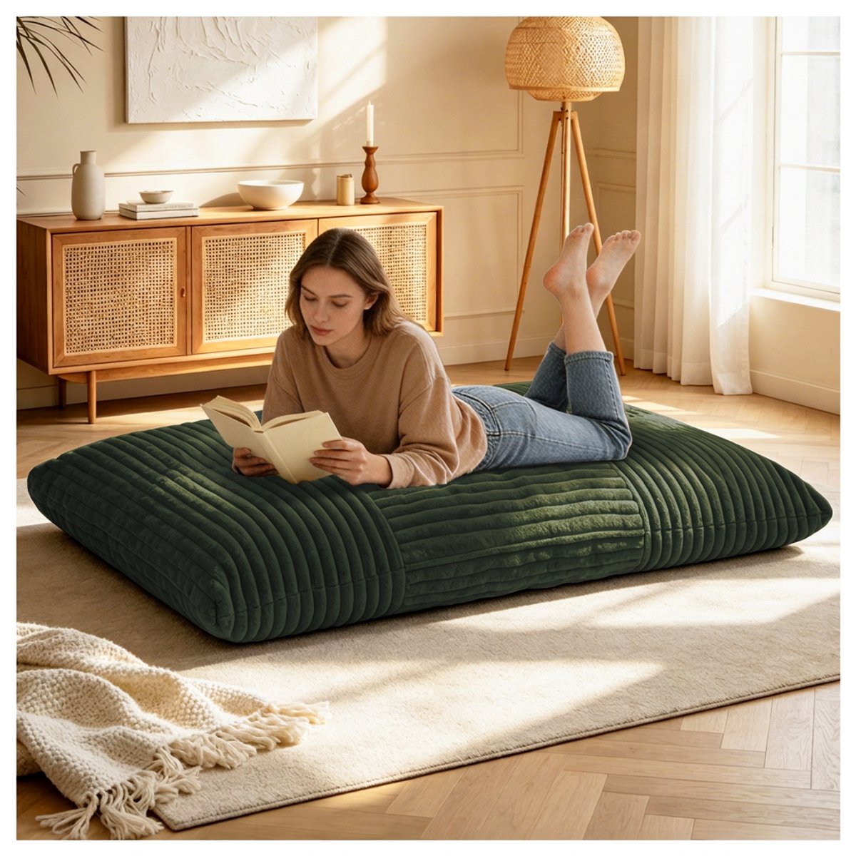 Oversized Zitzak - Zitzak Stoel - Omvormbare Zitzak - Traagschuim Zitzak - Corduroy - Pluche - Zacht - Slijtvast - Woonkamer - 50x40x26 cm - 3-in-1 - Groen
