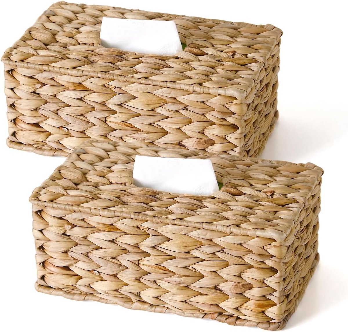Tissuehouder - Tissue Box Holder - Rechthoek - Rotan Wicker Tissues Cube Box Cover - Boho Decoratief - natuurlijk - badkamer accessoires tafeldecoratie papieren zakdoekhouder duurzame tissuebox - Voor Tafel en Badkamer - 27.5x10.5x16.5cm - 2stuks