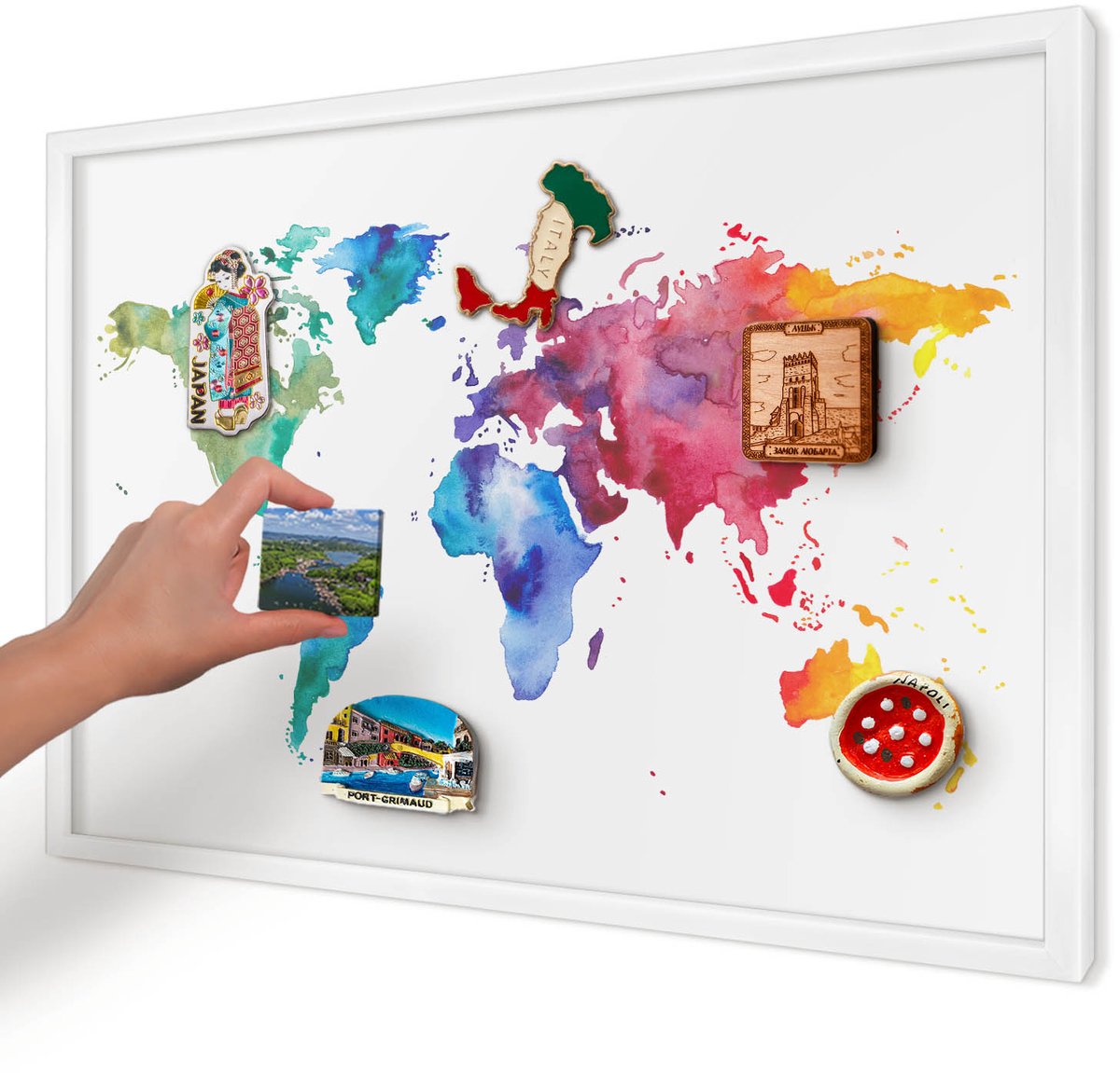 Artprintcave Wit Magneetbord mit Witte Lijst - 60x40 cm - Kleurenkaart Magnetisch Bord - Waterverf Wandbord Magnetisch - Kaarten
