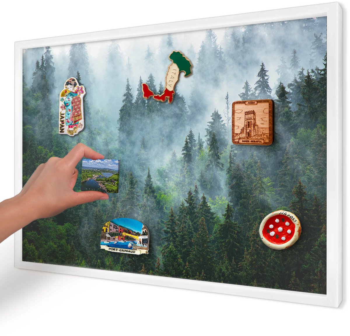 Artprintcave Groente Magneetbord mit Witte Lijst - 60x40 cm - Mysterieus Bos Magneetbord Voor Foto's - Fotografisch Notitiebord - Landschappen