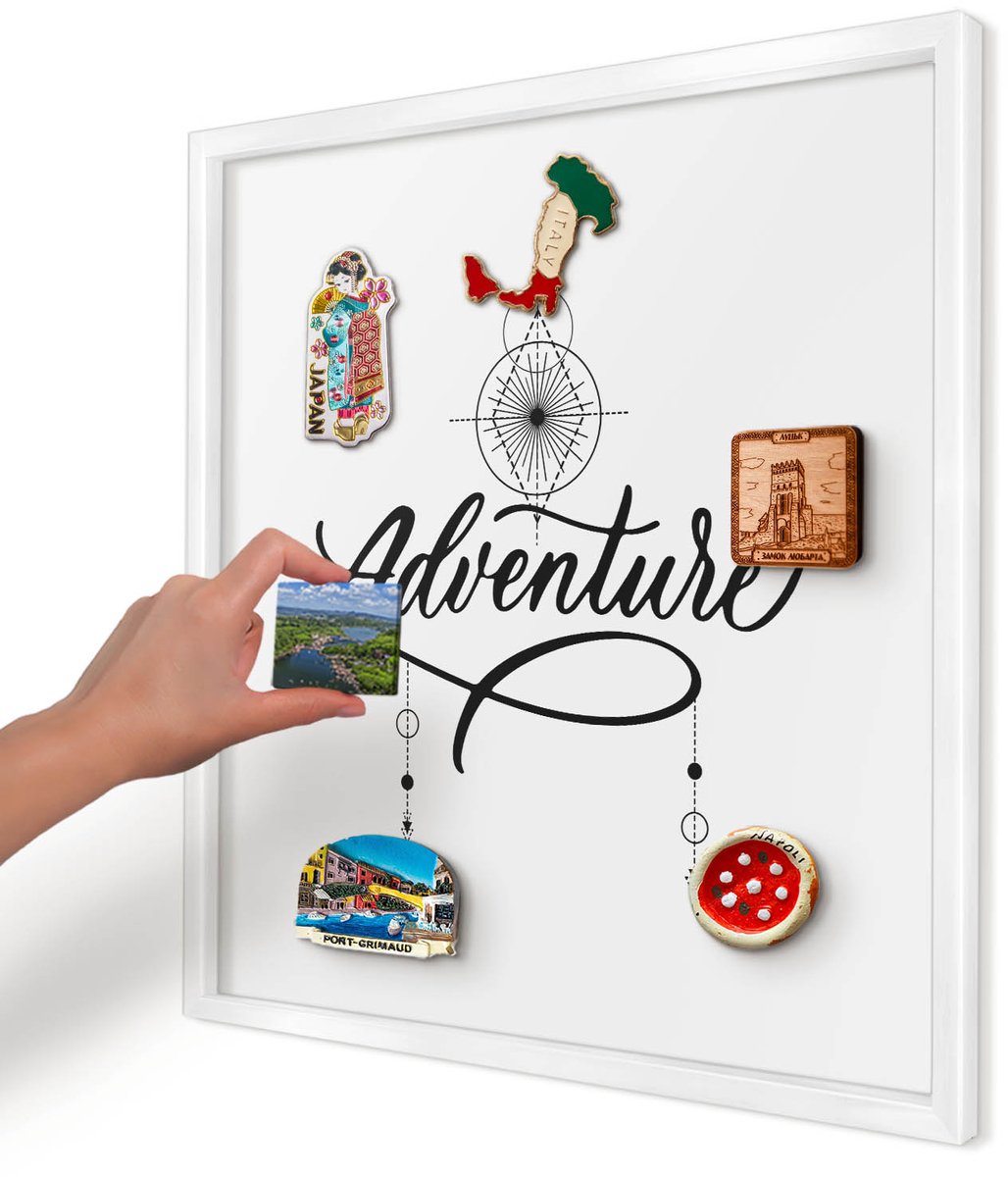 Artprintcave Wit Magneetbord mit Witte Lijst - 50x50 cm - Typografisch Avontuur Wandbord Magnetisch - Typografisch Magnetisch Bord Voor Magneten - Teksten