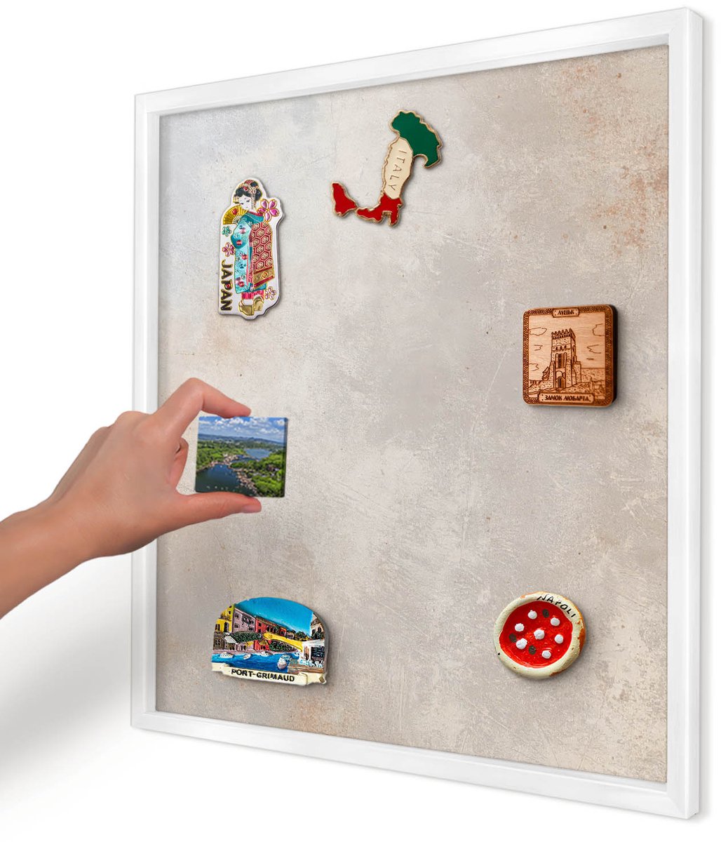 Artprintcave Grijs Magneetbord mit Witte Lijst - 50x50 cm - Neutrale Achtergrond Magneet Bord mit Frame - Minimalist Magnetische Organizer - Texturen