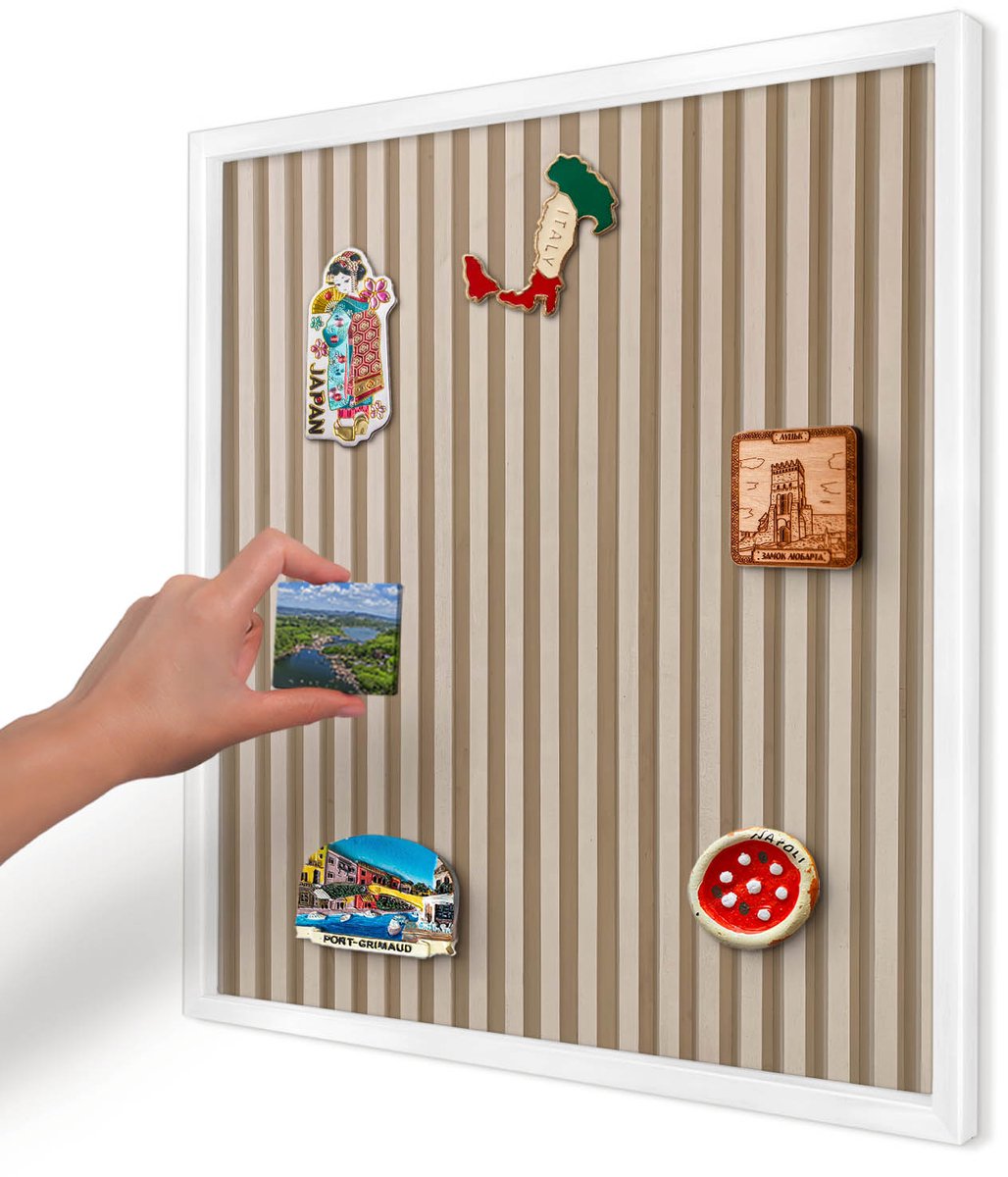 Artprintcave Beige Magneetbord mit Witte Lijst - 50x50 cm - Houten Latten Magneetbord Voor Foto's - Minimalist Wandbord Magnetisch - Texturen