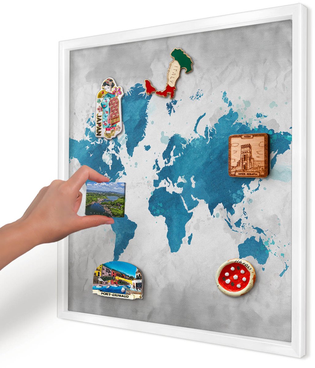 Artprintcave Blauw Magneetbord mit Witte Lijst - 50x50 cm - Aquarelkaart Wandbord Magnetisch - Waterverf Magneetbord Voor Foto's - Kaarten