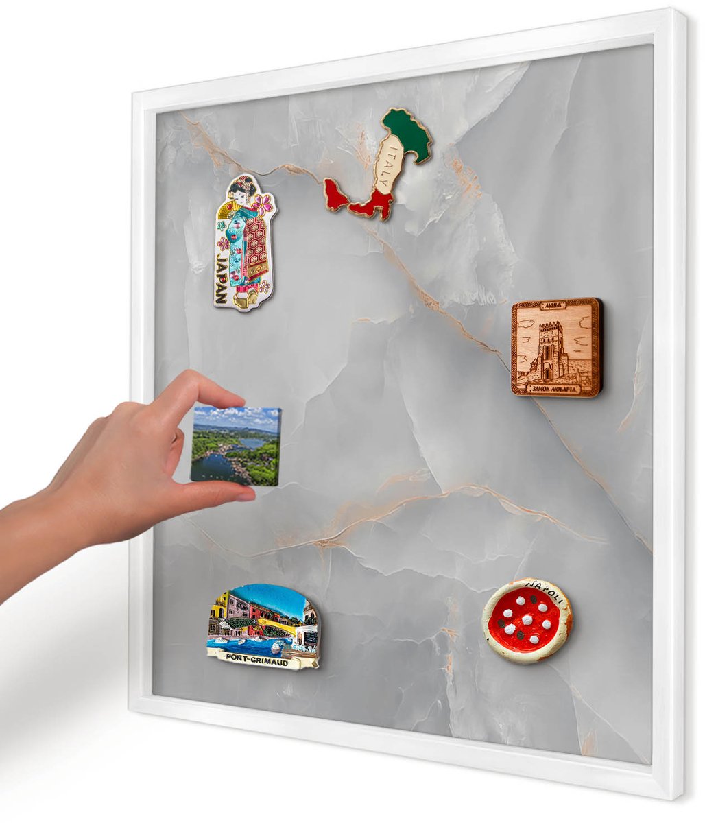 Artprintcave Grijs Magneetbord mit Witte Lijst - 50x50 cm - Grijze Aderen Magneetbord Voor Foto's - Minimalist Magneet Bord mit Frame - Texturen