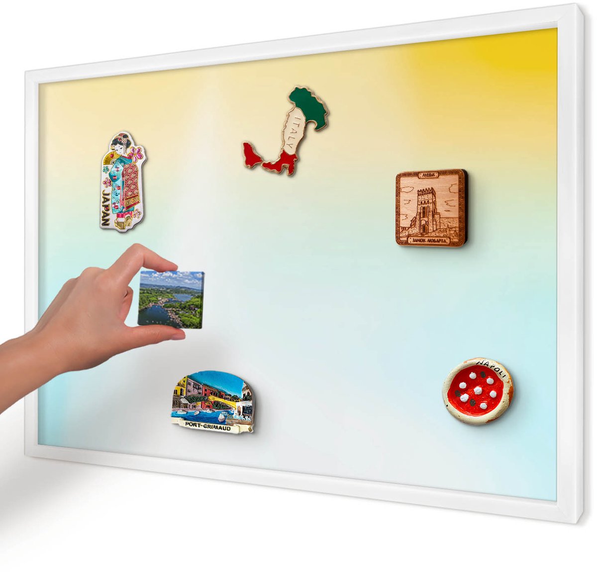 Artprintcave Geel Magneetbord mit Witte Lijst - 60x40 cm - Pastel Ontspanning Magneetbord Voor Foto's - Abstract Magnetisch Bord Voor Magneten - Achtergronden En Patronen