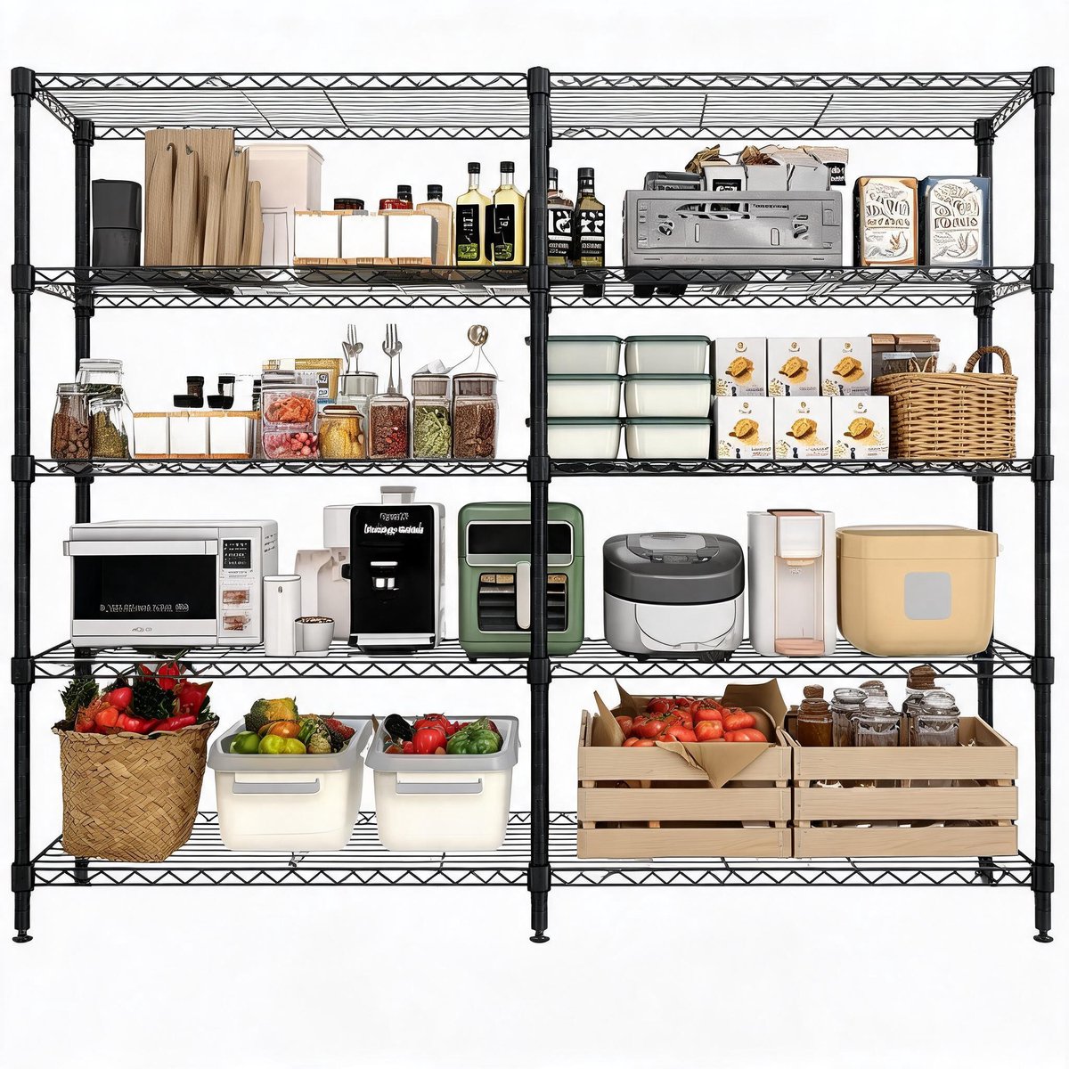5-Laags Metalen Opbergrek - Zware 600KG Draagvermogen - 150 × 35 × 179 cm - Verstelbare Planken - Koolstofstaal Stelling voor Magazijn en Garage