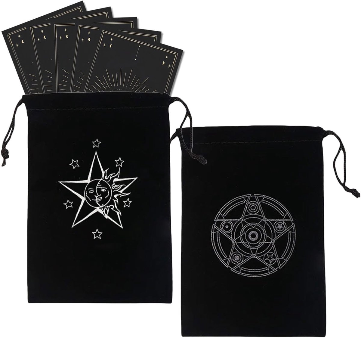 2pcs Tarot Card Slots, Five-Pointed Star and Sun, Creative Tarot Cards, Velvet Bag, Tarot Cards, Tarot Card Bag, Dice - ShopVlot