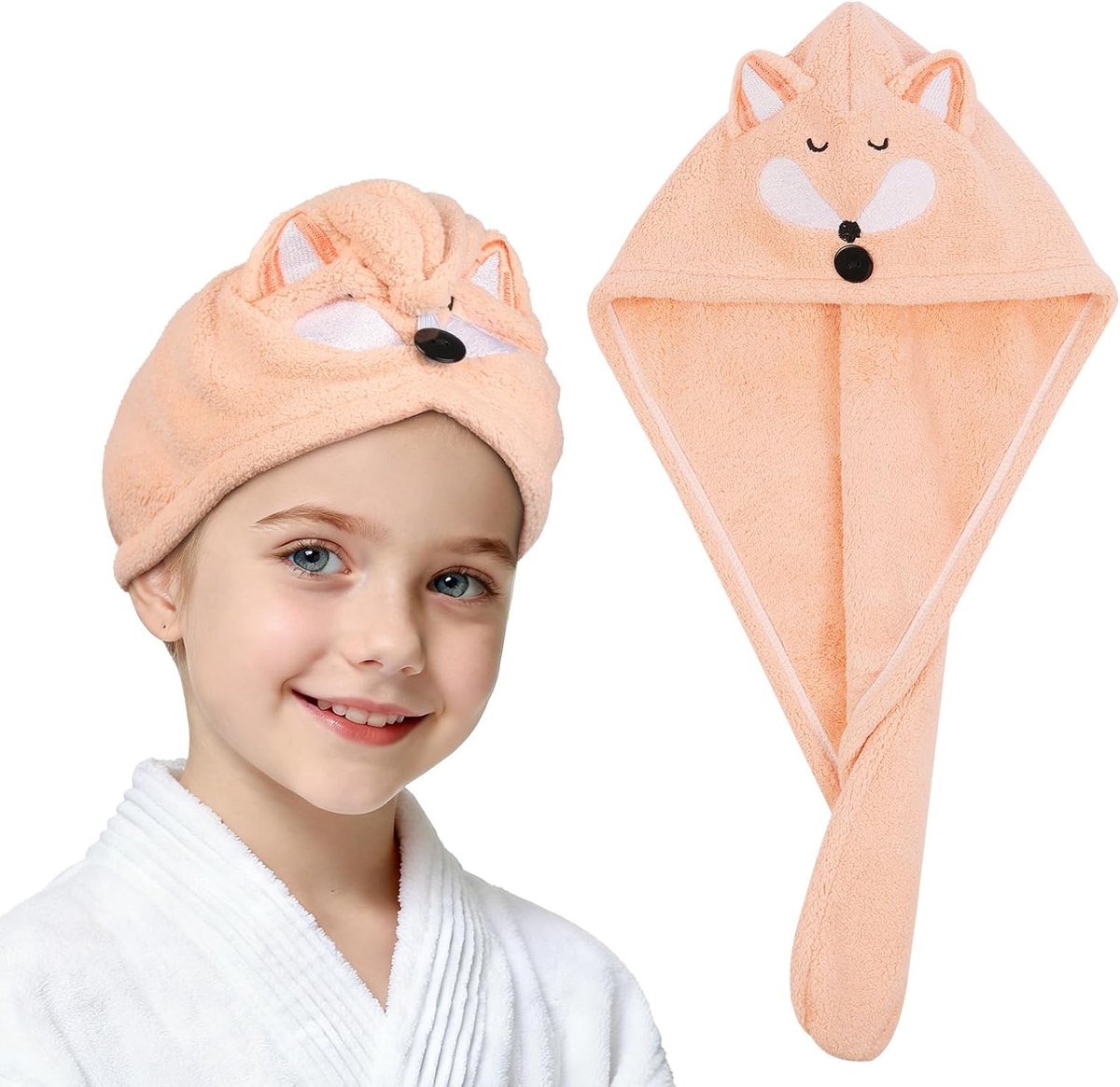 SnelShoppen - Haar Droog Towel Wrap Haar Cap met Knoop Coral Fleece Super Absorberend Antikrul Droog Hoofddoek Sneldrogend voor Thuis en Reis