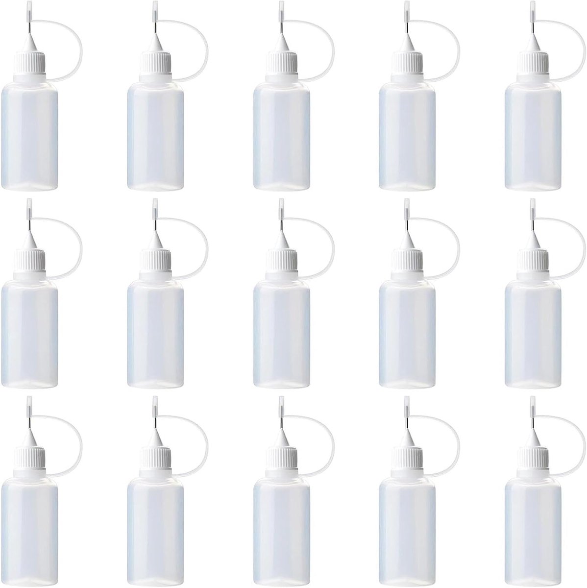 SnelShoppen - Pack van 15 Naaldflessen 10ml Precisie Applicator Flessen, Hechting Flessen, Meetflessen, Kleine Plastic Vulflessen, Kleine Knijpflessen