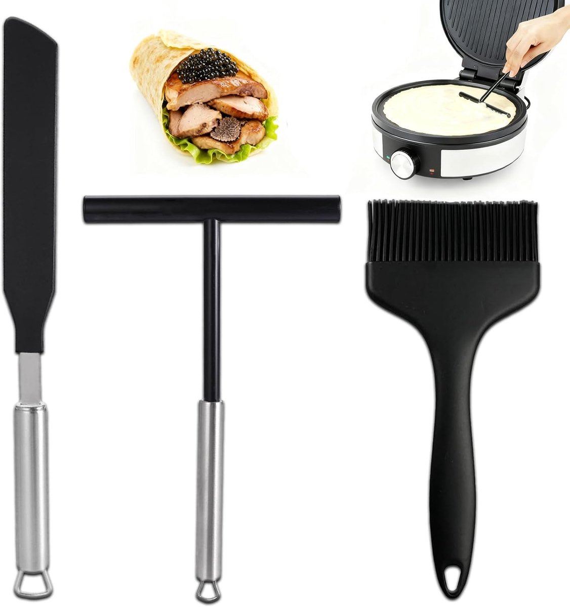 SnelShoppen - Set van 3 Crepes Verdelers, Crepe Gereedschap, RVS 304 en Siliconen Crepe Turner, Deegverdeler, Palatschinken Accessoires voor Thuis, Ke