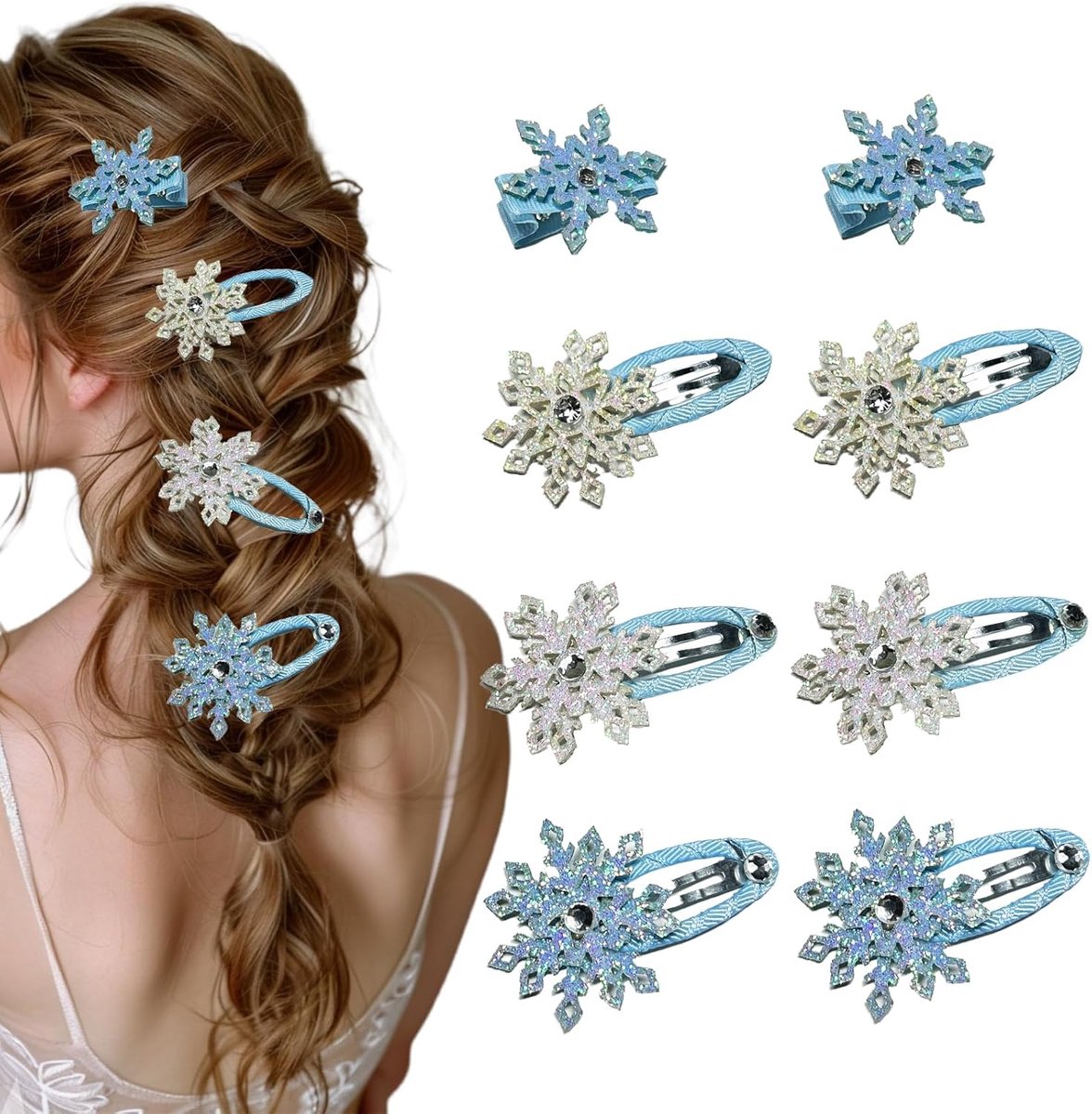 8 Christmas Snowflake Hair Clips Hair Accessories for Christmas Rhinestone Hair Clips for Girls Women Winter Party (E) - ShopVlot